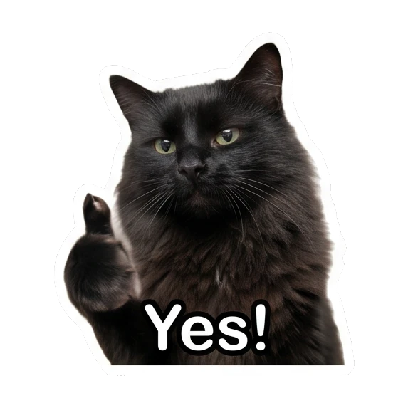Positive black cat giving a thumbs up with text Yes! Mystic Black Cat Moods sticker for expressive chats and social replies.