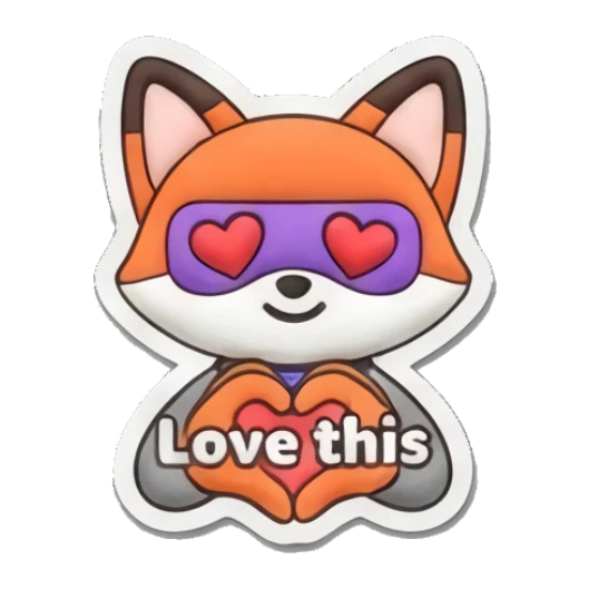 Loving fox with heart-shaped eyes holding a heart. Hero Fox Puff sticker for expressive chats and social replies.
