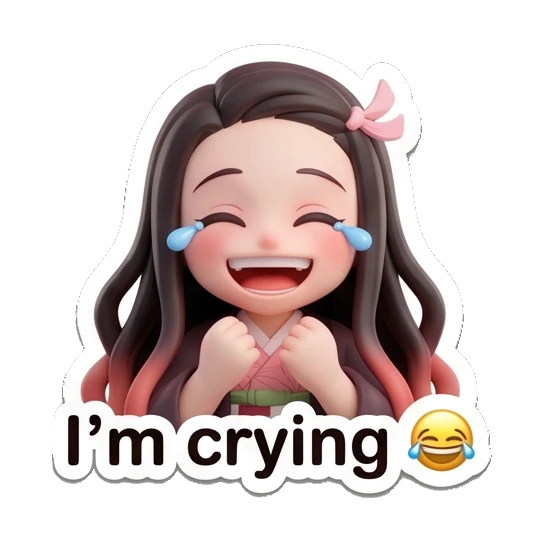 Nezuko laughing with tears of joy Nezuko Cute 3D Moments sticker for expressive chats and social replies.