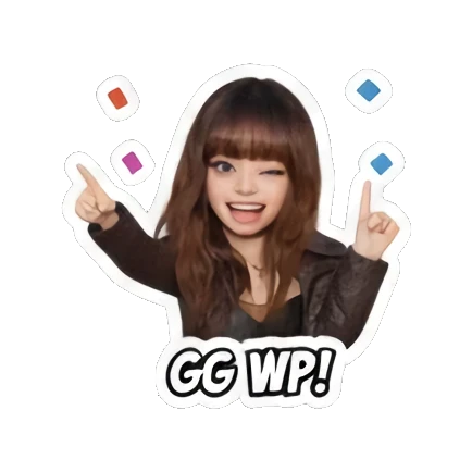 Gamer girl winking and pointing with 'GG WP!' text, triumphant. Gamer Girl Adventures sticker for expressive chats and social replies.