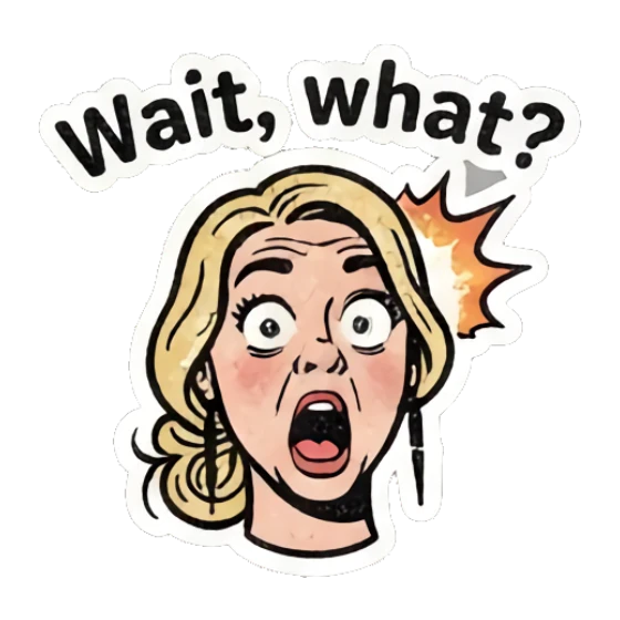 Blonde woman looking shocked with text Wait, what? Retro Blonde Daily Vibes sticker for expressive chats and social replies.