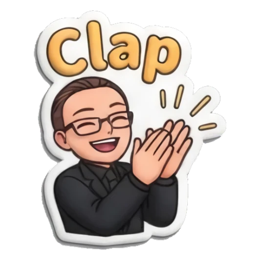 Man happily clapping with 'Clap' text Professional Suit Guy sticker for expressive chats and social replies.