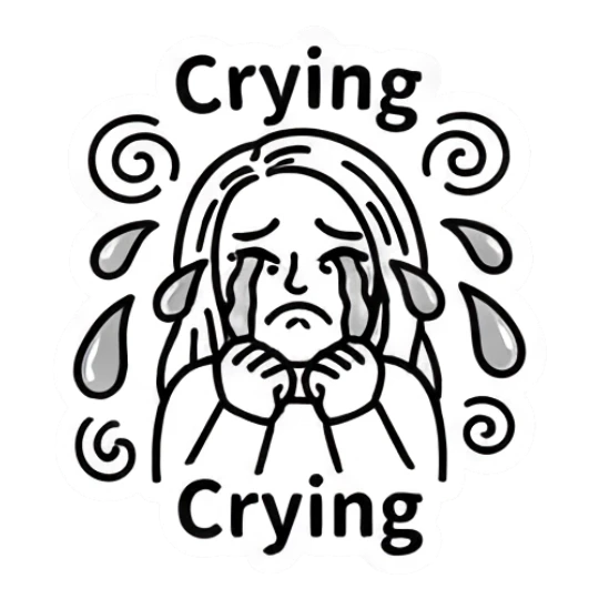 Girl crying with swirling lines, text Crying Keith Haring Style Girl Expressions sticker for expressive chats and social replies.