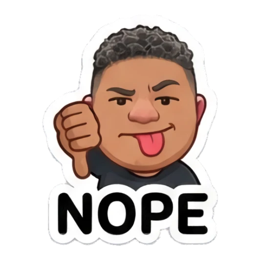 Man sticking tongue out with thumbs down, text NOPE Cool Guy Daily Vibes sticker for expressive chats and social replies.