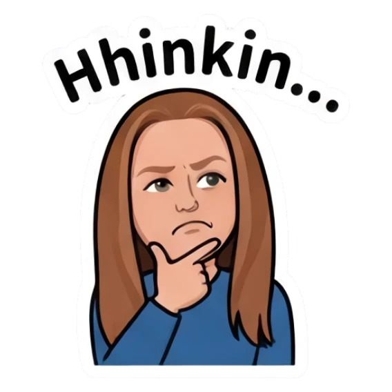 Girl resting chin on hand in deep thought with text Thinking Everyday Girl Expressions sticker for expressive chats and social replies.