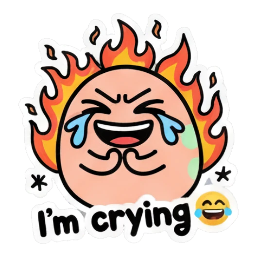 Crying egg with fire aura and 'I'm crying' text Cool Egg Expressions sticker for expressive chats and social replies.