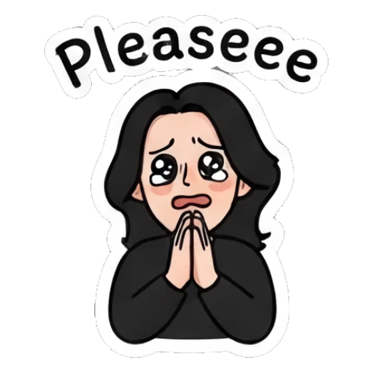 Pleading girl with teary eyes and hands together. Cool Rocker Girl Daily Life sticker for expressive chats and social replies.