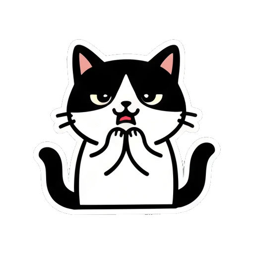 Confused cat with question marks and text '?...' Black and White Cat Daily sticker for expressive chats and social replies.