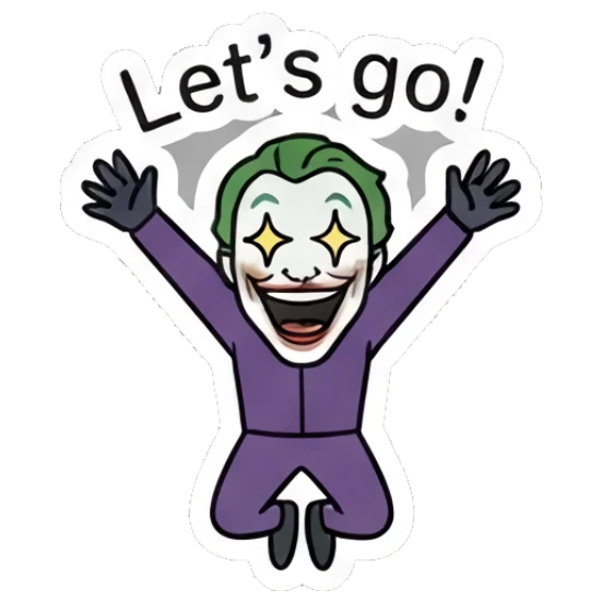 Joker jumping with joy and Let is go text Joker Comic Expressions sticker for expressive chats and social replies.