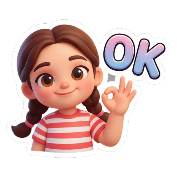 Girl making OK gesture with happy face Cute Braided Girl Daily sticker for expressive chats and social replies.