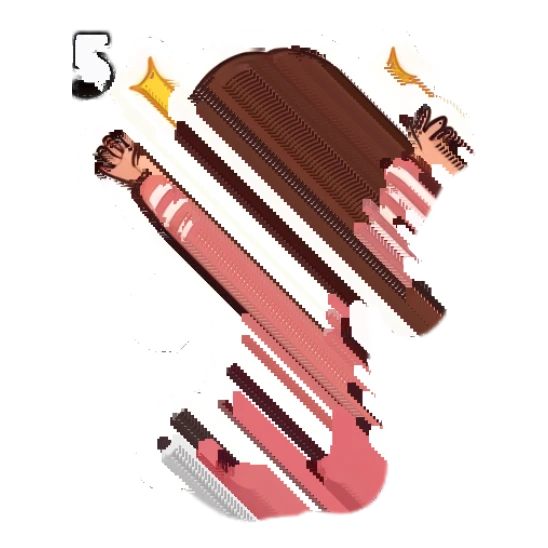 Girl jumping with excitement and star-filled eyes Cheerful Brown-Haired Girl sticker for expressive chats and social replies.