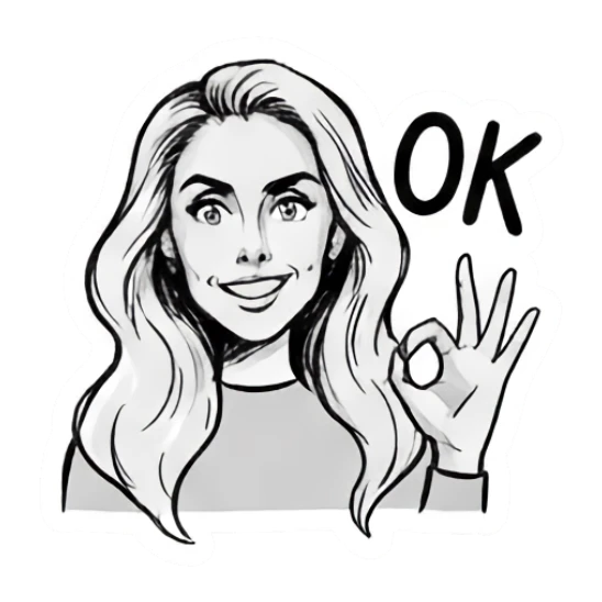 Girl making OK gesture with happy face Doodle Girl Expressions sticker for expressive chats and social replies.
