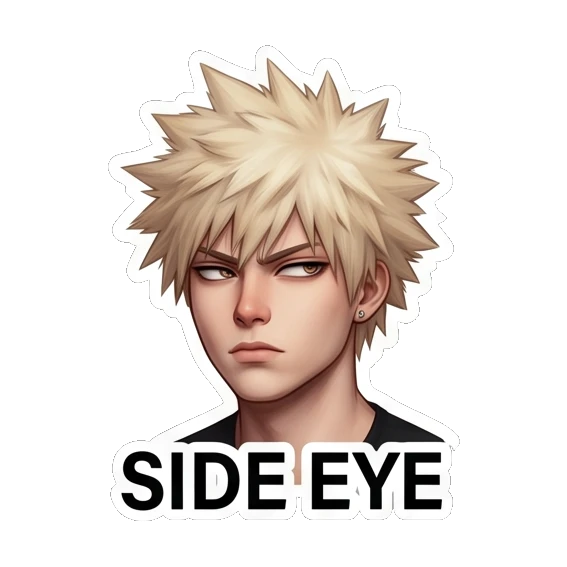 Spiky hair boy giving a judgmental side-eye glance. Spiky Hair Anime Boy Expressions sticker for expressive chats and social replies.