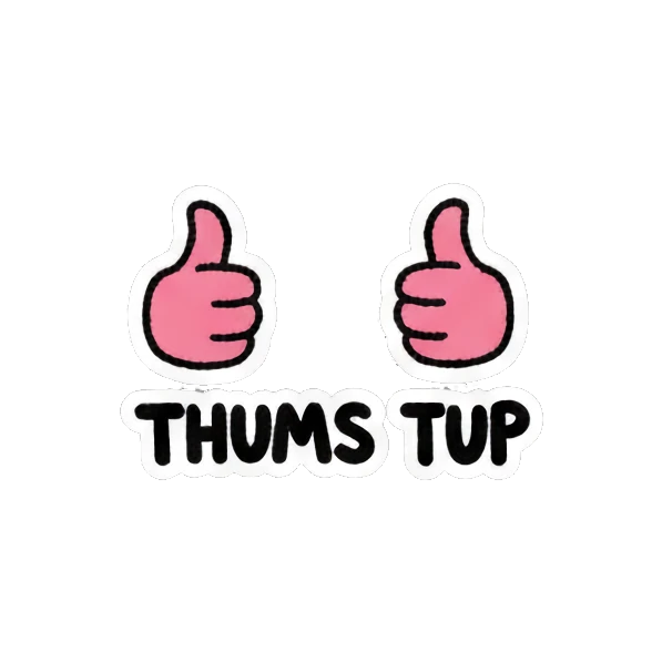 Two pink hands giving a thumbs up with THUMS TUP text Pink Fluffy Buddy sticker for expressive chats and social replies.