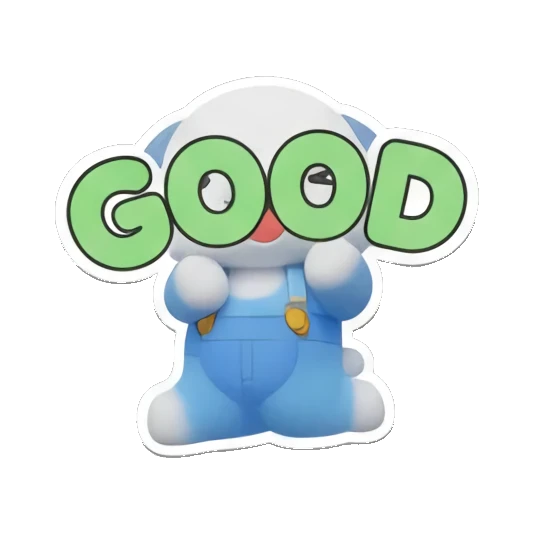 蓝色小狗举着绿色牌子，文字GOOD，赞许表情 Blue Puppy Daily Adventures sticker for expressive chats and social replies.