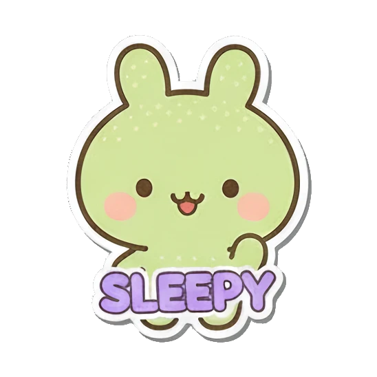 Sleepy bunny with closed eyes Minty Bunny Moods sticker for expressive chats and social replies.