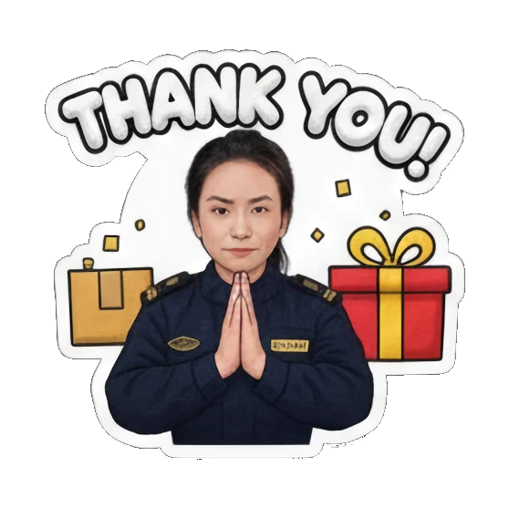 Woman grateful, hands in prayer gesture, saying "THANK YOU!". Delivery Dispatcher's Diary sticker for expressive chats and social replies.
