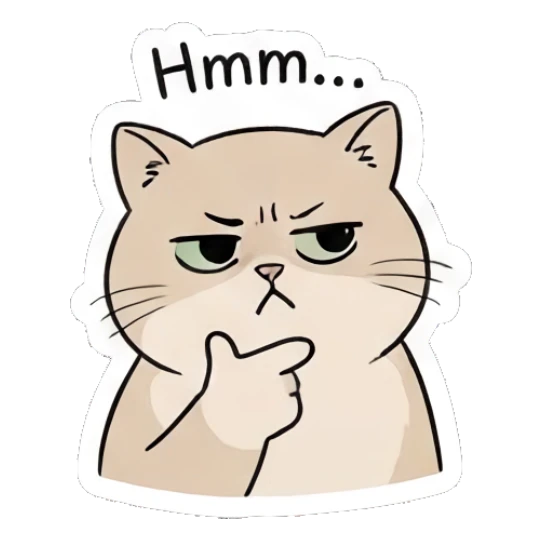 Thoughtful cat with hand on chin saying Hmm Chubby Cat Daily Moods sticker for expressive chats and social replies.