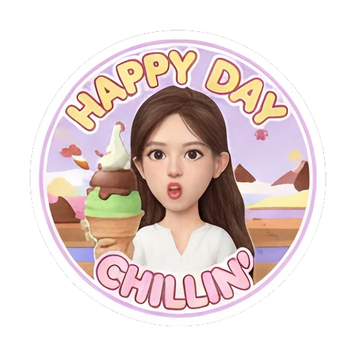 Girl holding ice cream, 'HAPPY DAY' text, cheerful. Sweet Girl Daily Life sticker for expressive chats and social replies.