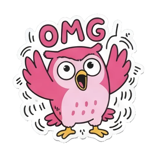 粉色猫头鹰惊讶尖叫OMG Pink Owl Expression Stickers sticker for expressive chats and social replies.