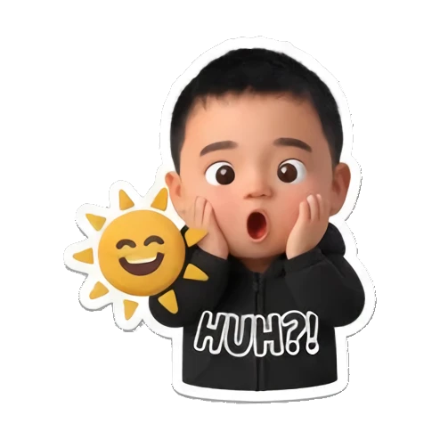 Boy looking surprised with HUH?! text Little Boy Daily Vibes sticker for expressive chats and social replies.