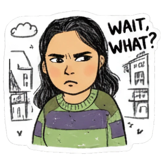 Girl looking skeptical with wait what text Sketchy Girl Daily Vibes sticker for expressive chats and social replies.