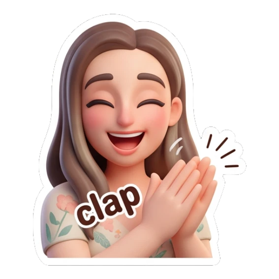 Girl clapping hands in applause Cheerful 3D Girl Expressions sticker for expressive chats and social replies.