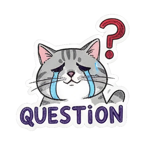 Confused cat with question mark Playful Gray Tabby Diary sticker for expressive chats and social replies.