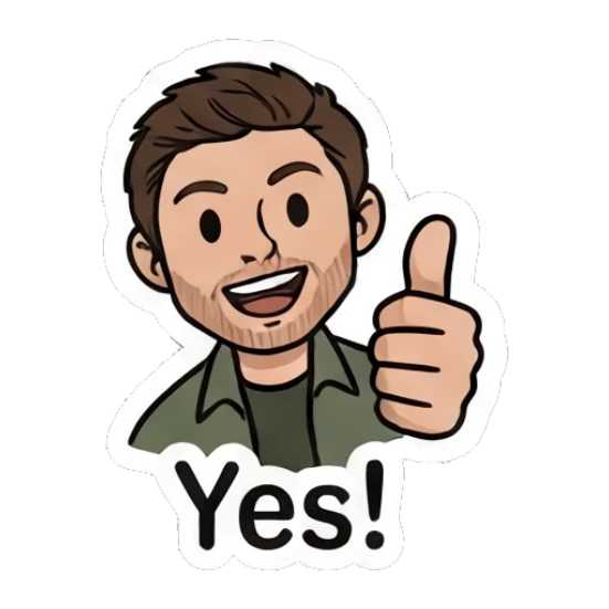 Man smiling and giving a big thumbs up Everyday Guy Expressions sticker for expressive chats and social replies.