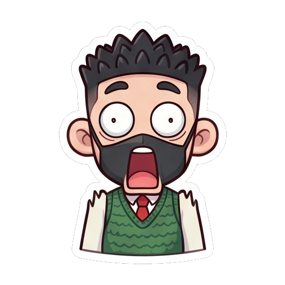 Shocked student with wide eyes and open mouth Cheerful Masked Student sticker for expressive chats and social replies.