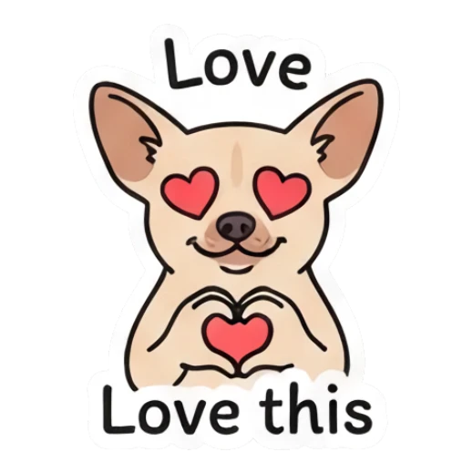 Chihuahua forming a heart shape with its paws and heart eyes Chihuahua Moods sticker for expressive chats and social replies.