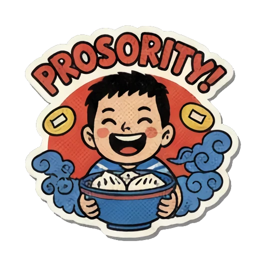 小男孩捧碗祈福 Joyful New Year Boy sticker for expressive chats and social replies.
