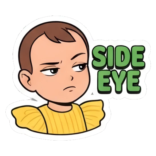 Skeptical toddler giving side eye Little Sunshine Expressions sticker for expressive chats and social replies.