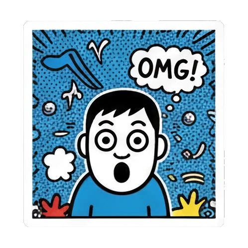 boy looking shocked with OMG text Keith Haring Style Doodle Boy sticker for expressive chats and social replies.