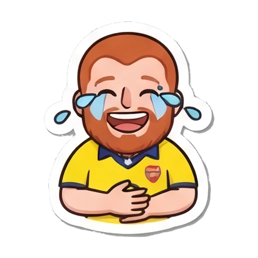 Red-bearded man laughing heartily with hands on belly. Red-Bearded Football Fan sticker for expressive chats and social replies.