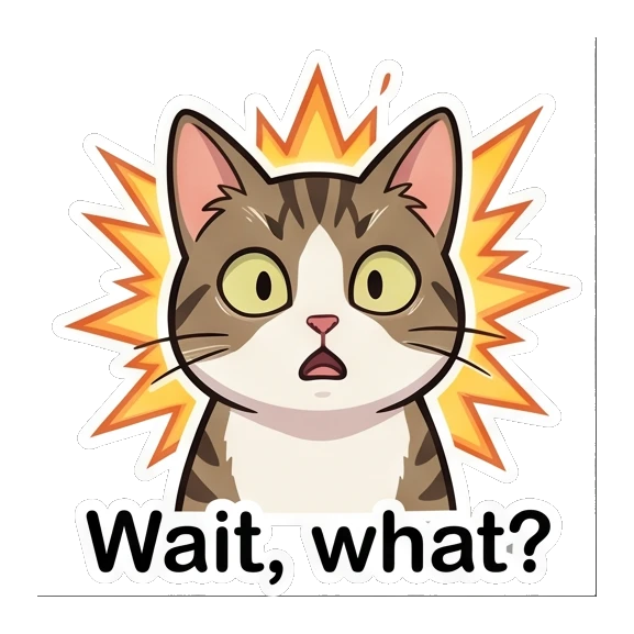 Tabby cat looking shocked with wide eyes and starburst background Tabby Cat Daily Adventures sticker for expressive chats and social replies.
