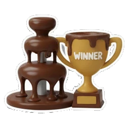 Chocolate fountain and a trophy with WINNER text Choco Froggy Adventures sticker for expressive chats and social replies.