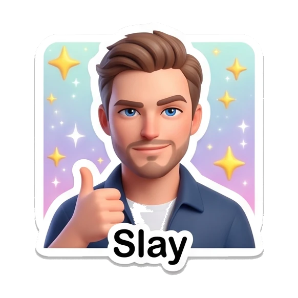 Young man giving a thumbs up with a sparkling background and 'Slay' text. Modern Guy Daily Expressions sticker for expressive chats and social replies.