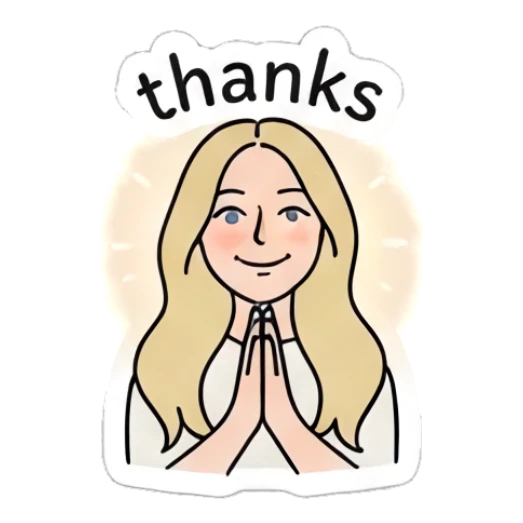 Blonde girl praying with grateful expression and text thanks Blonde Girl Daily Vibes sticker for expressive chats and social replies.
