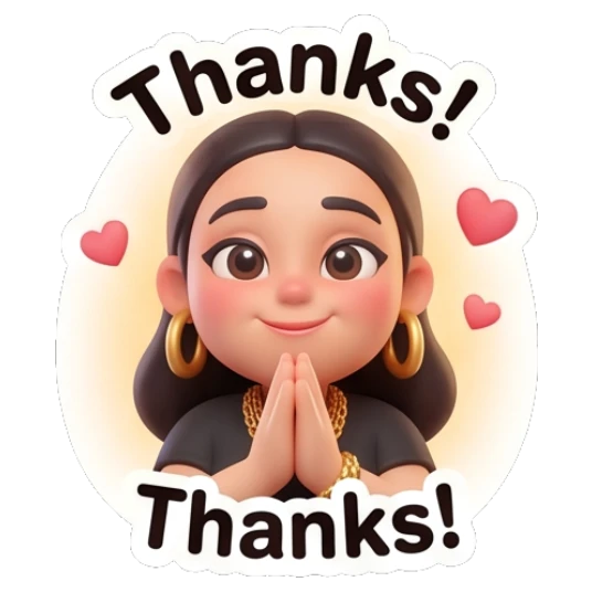 Girl with hands together in prayer, text Thanks. Chic Urban Girl Vibes sticker for expressive chats and social replies.