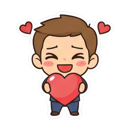 Chibi boy holding a heart with love Cheerful Chibi Boy Daily sticker for expressive chats and social replies.