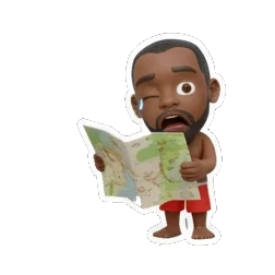 Man looking confused while reading a map, text SECRET! Summer Beach Vibes sticker for expressive chats and social replies.