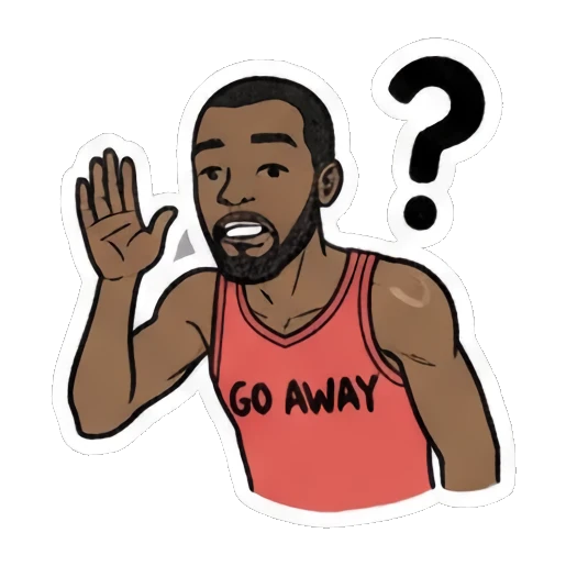 Man looking over shoulder with a question mark with text QUESTION Cool Guy Daily Vibes sticker for expressive chats and social replies.