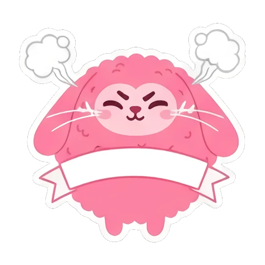 Pink bunny with steam from ears and 'ANGRY' text. Pink Fluffy Bunny Emotions sticker for expressive chats and social replies.