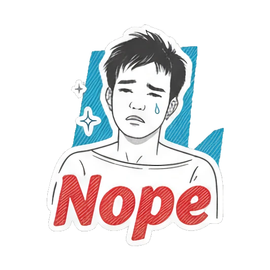 Young man looking disappointed and sad with text Nope. Daily Moods of a Young Man sticker for expressive chats and social replies.