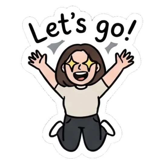Girl with glasses jumping with excitement, energetic expression. Daily Life of a Girl sticker for expressive chats and social replies.