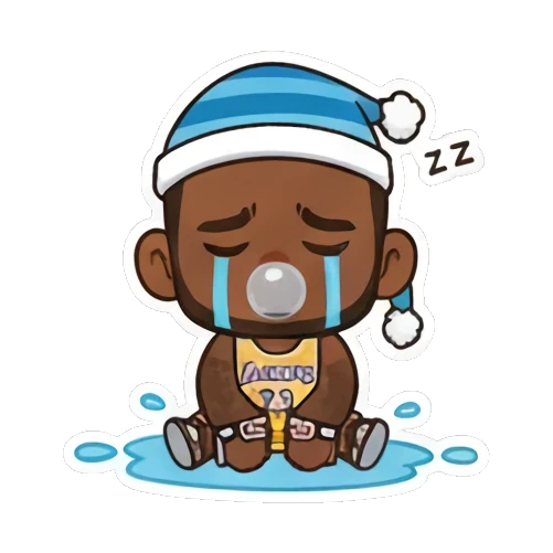 Chibi player sleeping with a nightcap and bubbles King of the Court sticker for expressive chats and social replies.