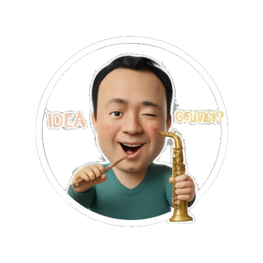 Man winking while holding a saxophone with IDEA text Musical Man Expressions sticker for expressive chats and social replies.