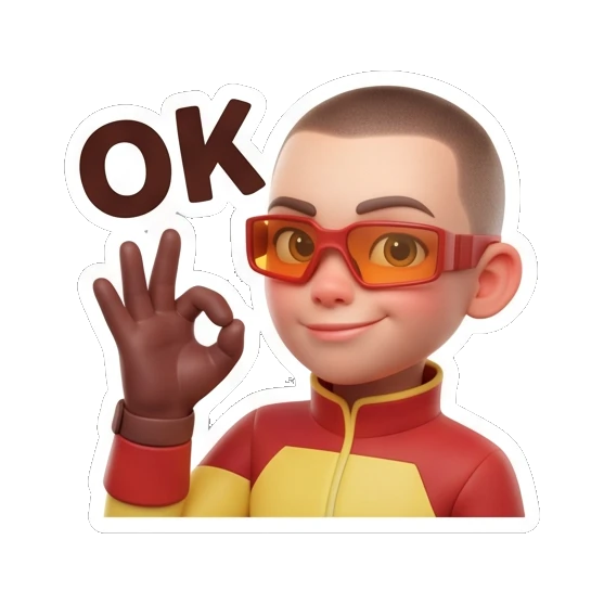 Pilot boy making OK gesture with glasses, happy expression. Cool Pilot Adventures sticker for expressive chats and social replies.