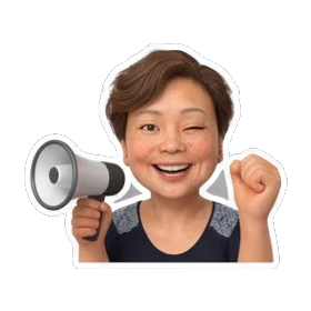 mother using megaphone Cheerful Mom Daily Life sticker for expressive chats and social replies.